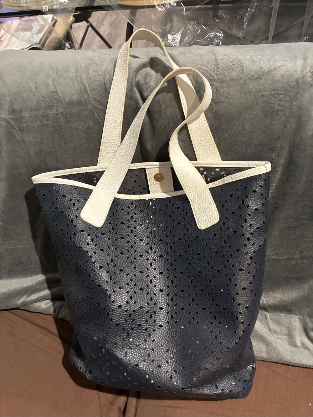 Perforated Navy and White Everyday Tote